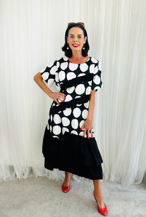 Monochrome Ruffle Dot Dress