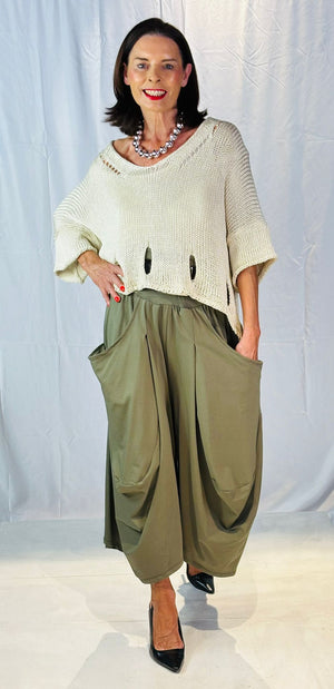 Carmen Drop Hem Trousers in Sage