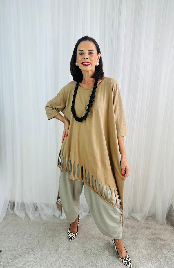 Razor Cut Dress/Top in Camel