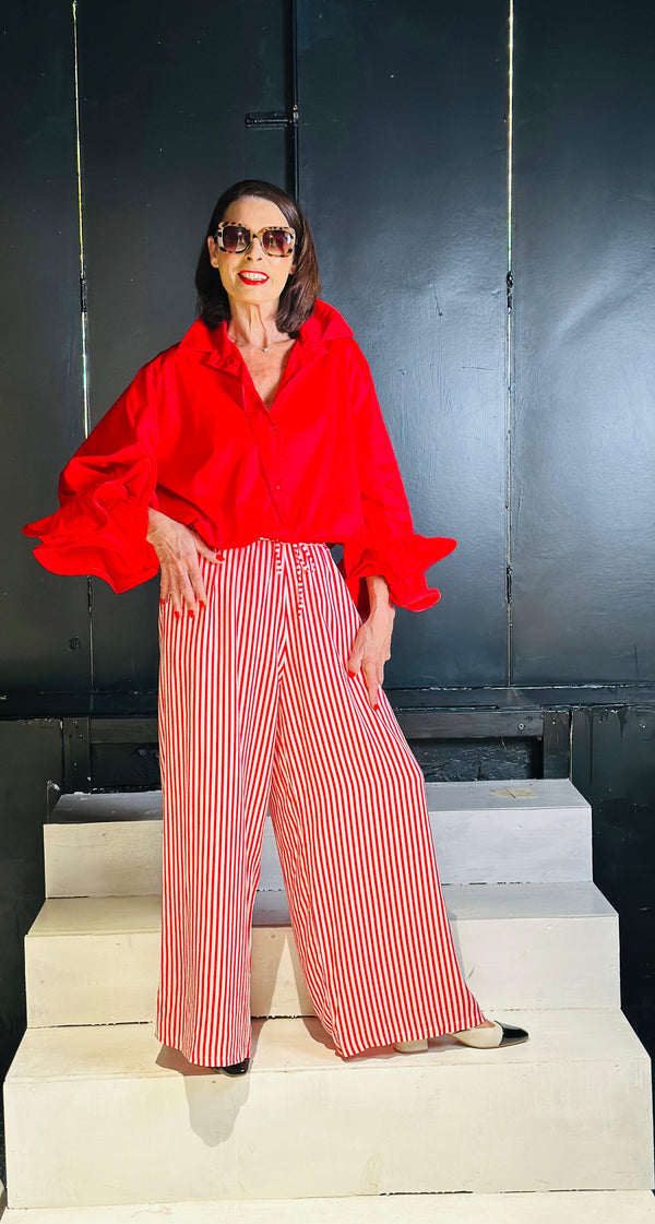 Travis Linen Trousers in red and white