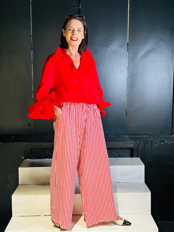 Travis Linen Trousers in red and white