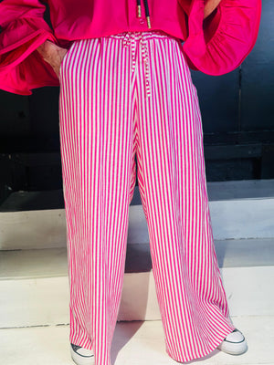 Travis Linen Trousers in Fuchsia and white