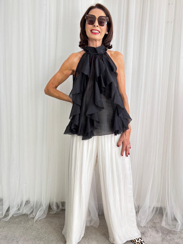Whisper Ruffle top in black