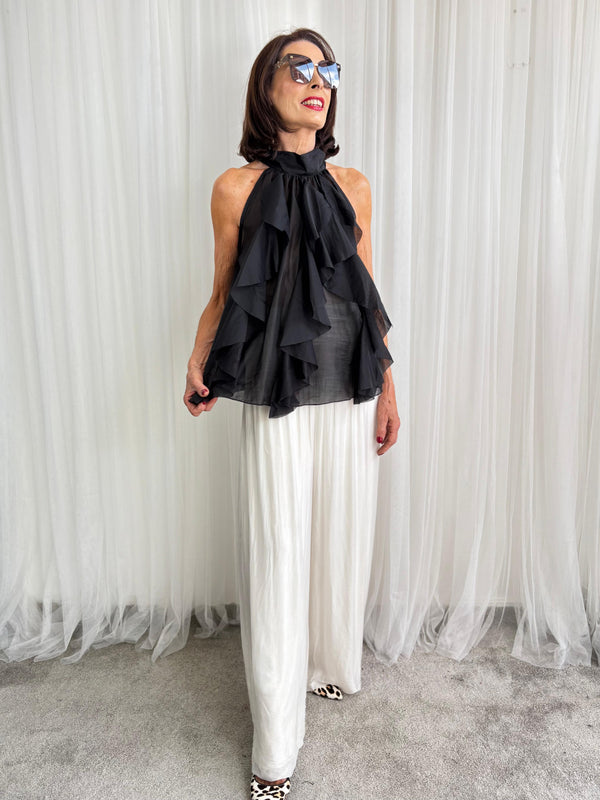 Whisper Ruffle top in black