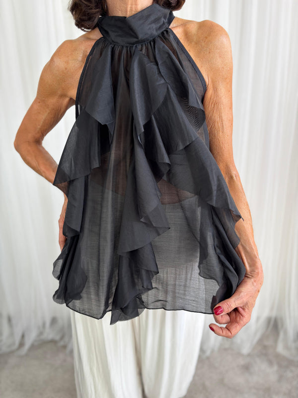 Whisper Ruffle top in black