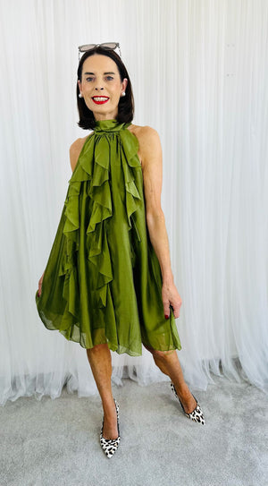 Sadie Ruffle Top/Dress in olive green