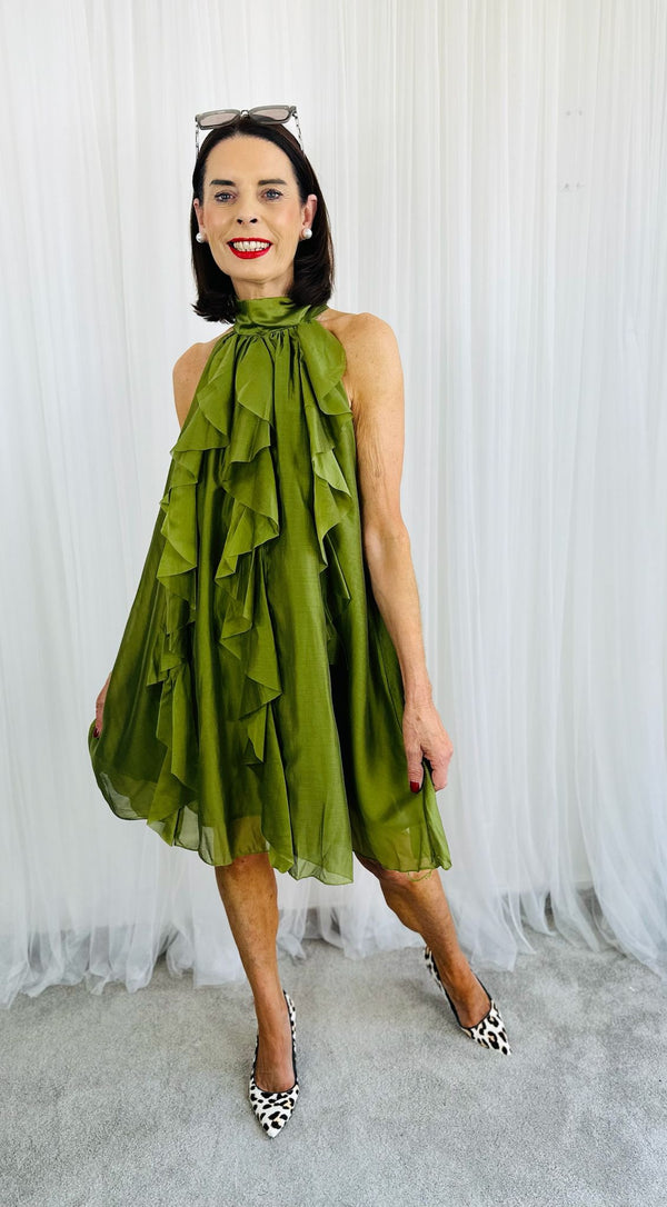 Sadie Ruffle Top/Dress in olive green