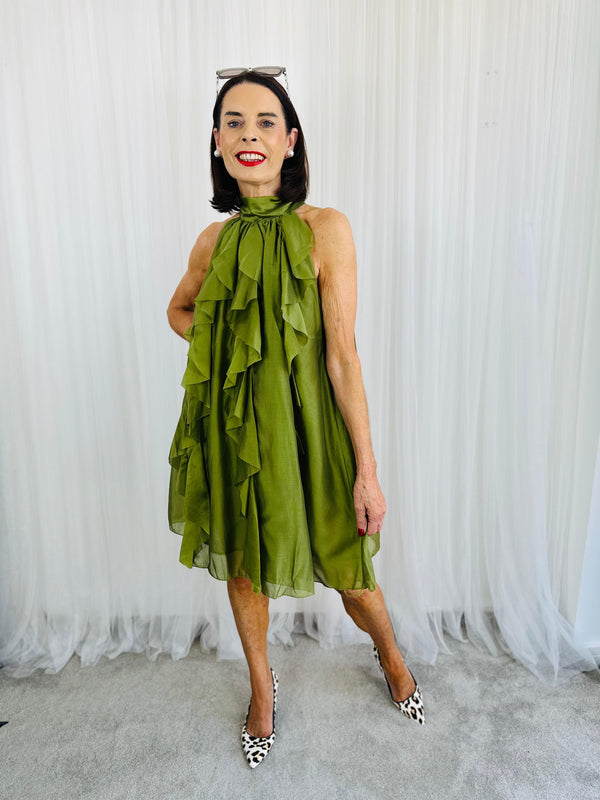 Sadie Ruffle Top/Dress in olive green