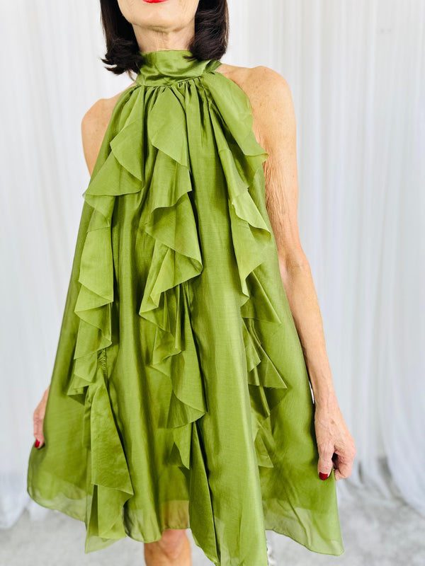 Sadie Ruffle Top/Dress in olive green