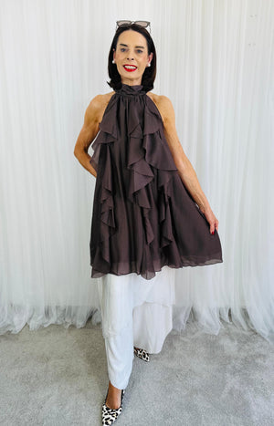 Sadie Ruffle Top/Dress in chocolate