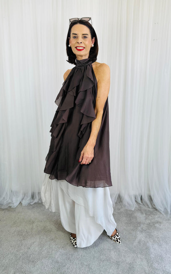Sadie Ruffle Top/Dress in chocolate