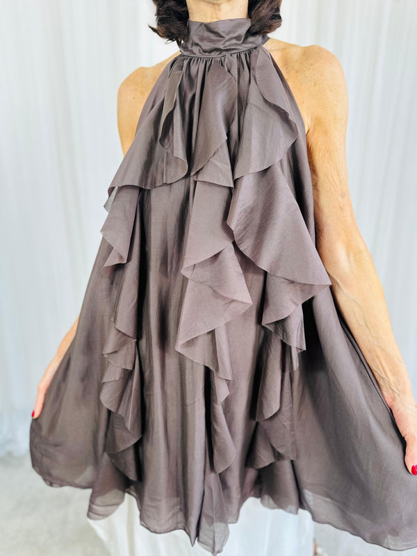 Sadie Ruffle Top/Dress in chocolate