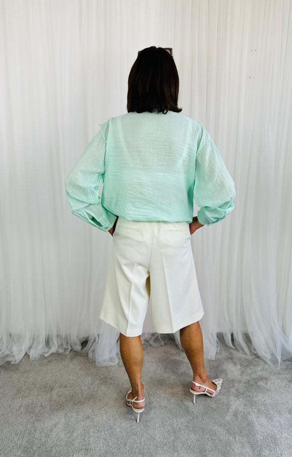 Calipso Ruffle Shirt in mint green