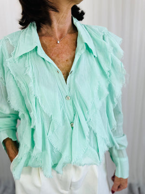 Calipso Ruffle Shirt in mint green