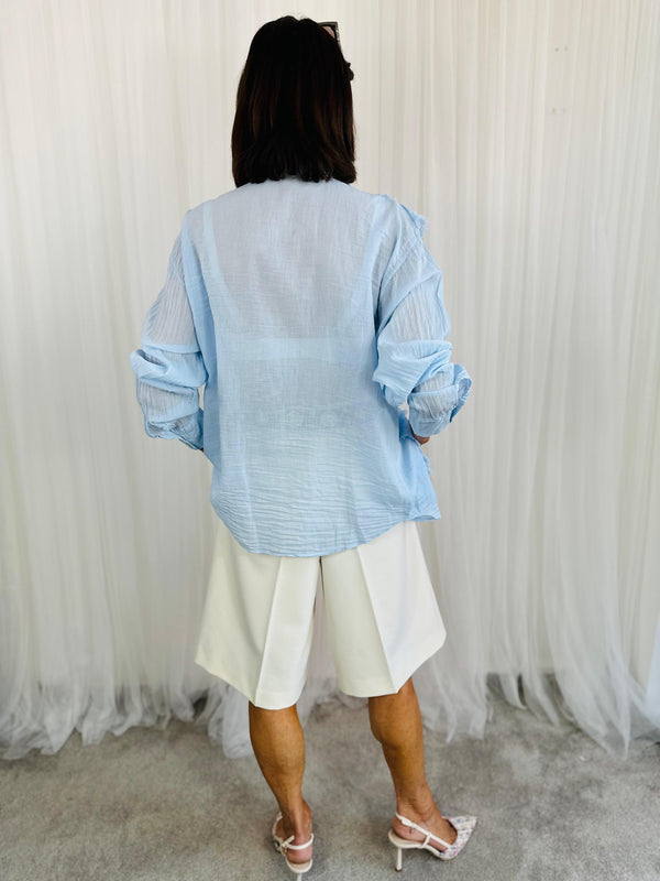 Calipso Ruffle Shirt in baby blue