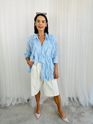 Calipso Ruffle Shirt in baby blue