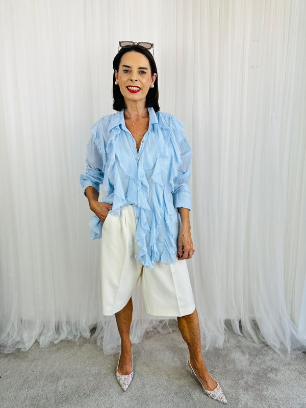 Calipso Ruffle Shirt in baby blue