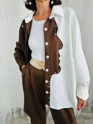 Lorenzo top/jacket in white and chocolate
