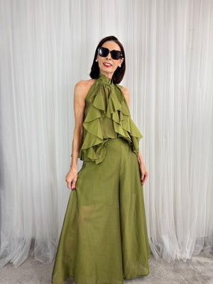 Whisper Ruffle top in olive