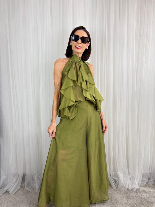 Whisper Ruffle top in olive