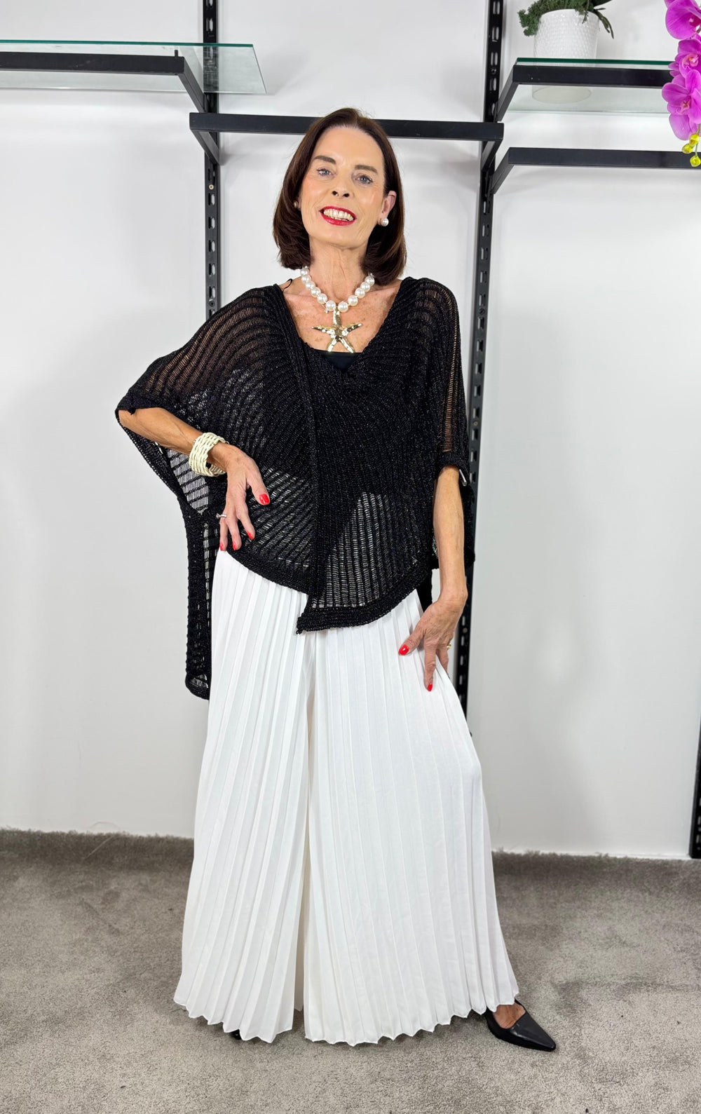 Tabitha Cross knit top in Black