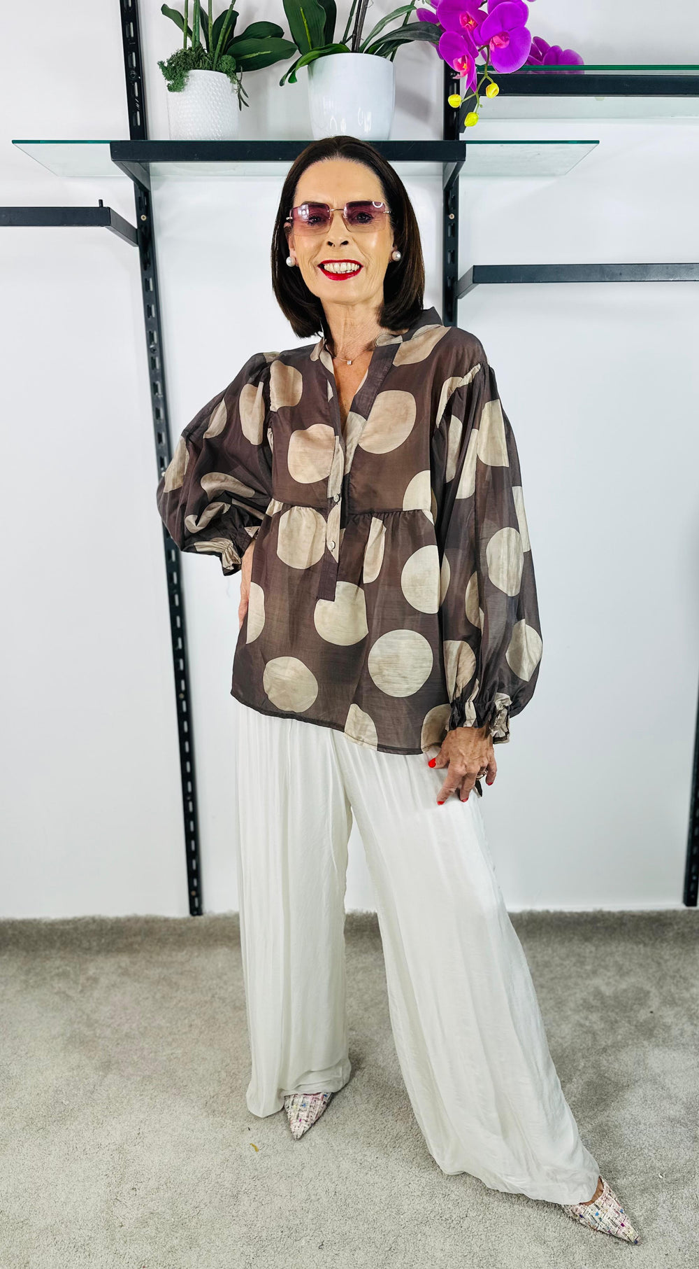 Christabel Top in Chocolate and beige