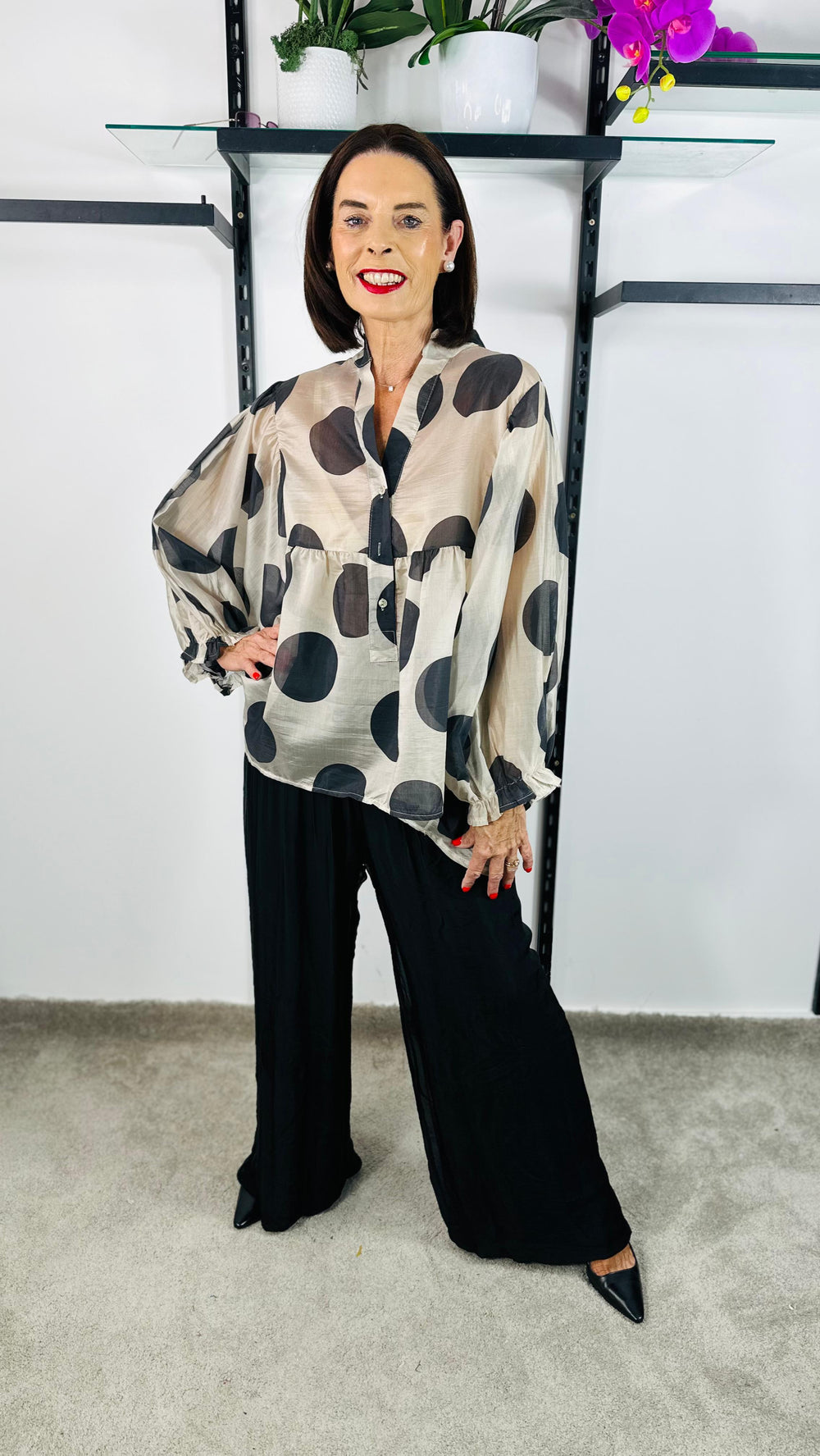 Christabel Top in beige and black
