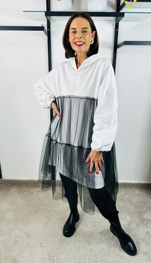 Maggie Mesh Dress Top in white