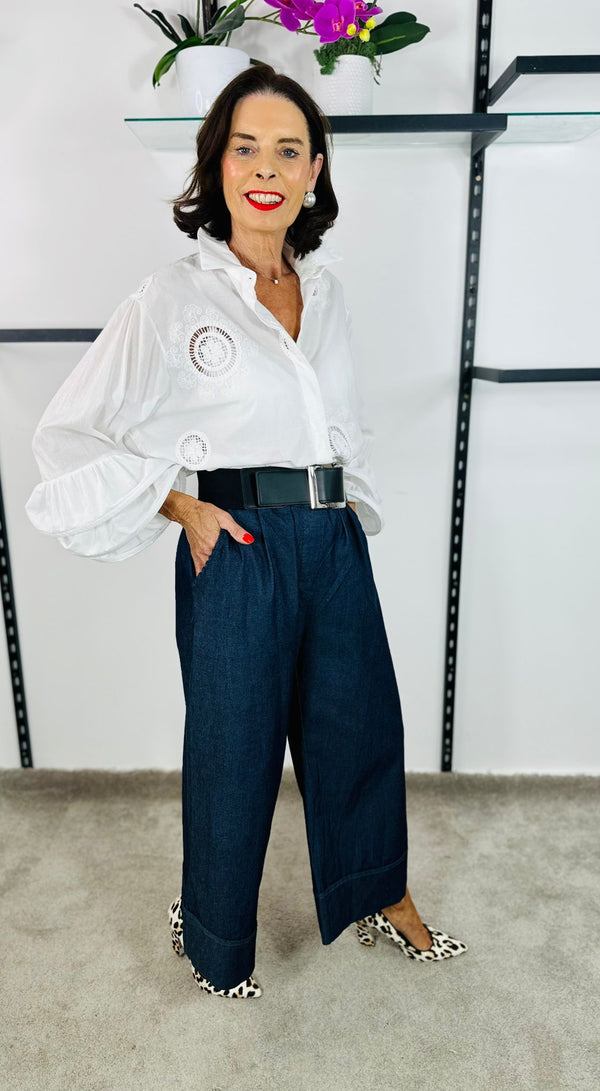 Flora palazzo denim trousers dark wash denim