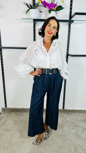 Flora palazzo denim trousers dark wash denim