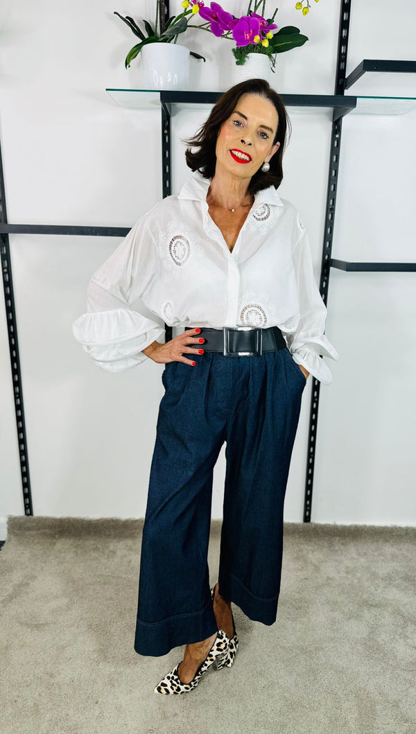 Flora palazzo denim trousers dark wash denim