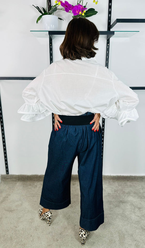Flora palazzo denim trousers dark wash denim