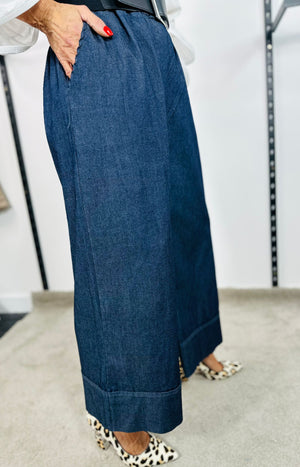Flora palazzo denim trousers dark wash denim