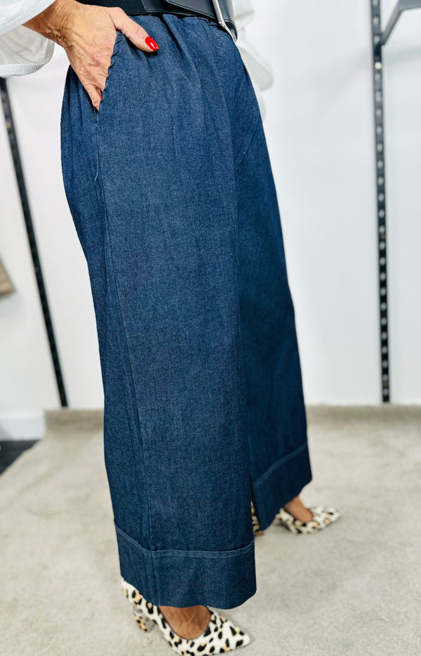 Flora palazzo denim trousers dark wash denim
