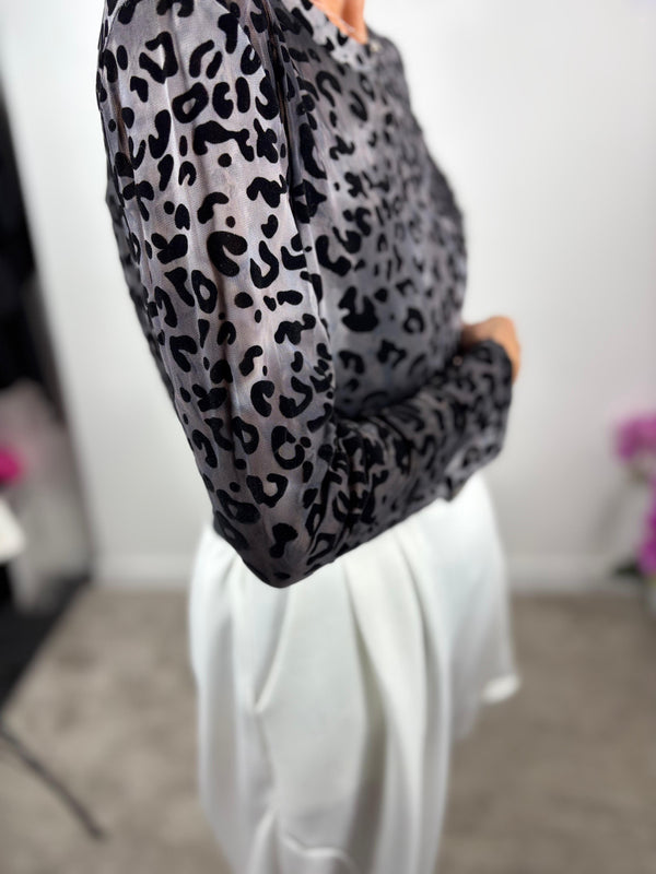 Rae Mesh Top in black cheetah