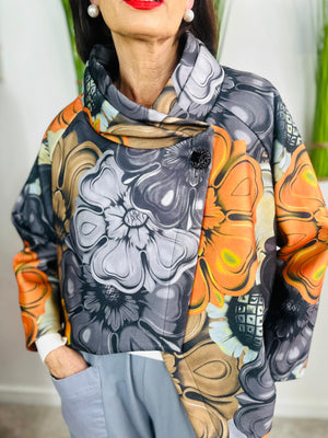 New york pulse asymetric jacket in grey and orange