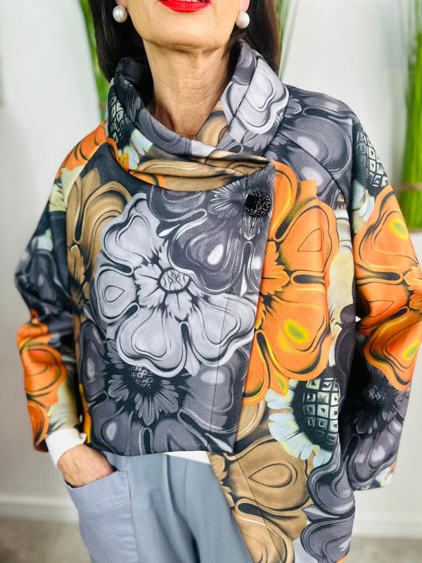 New york pulse asymetric jacket in grey and orange