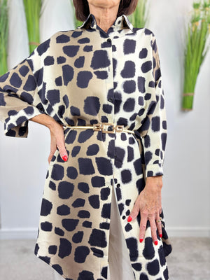 Roslin Top in beige, gold and black leopard print