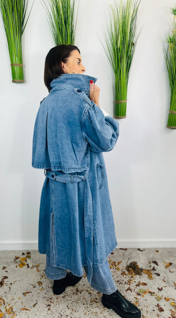 Barbra pre wash denim trench coat