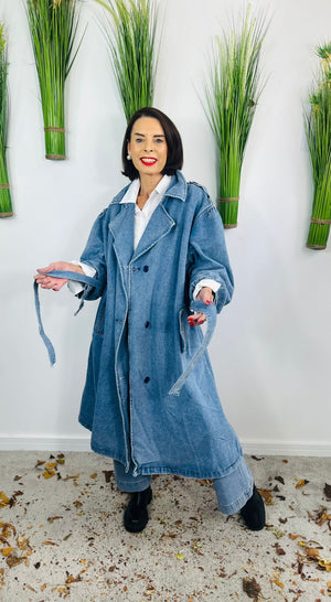 Barbra pre wash denim trench coat