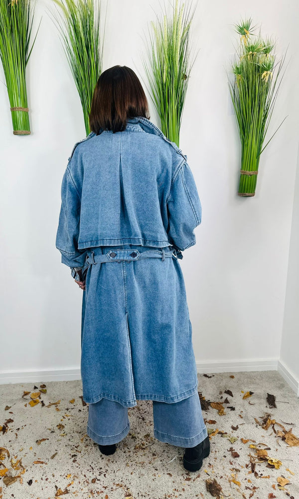 Barbra pre wash denim trench coat