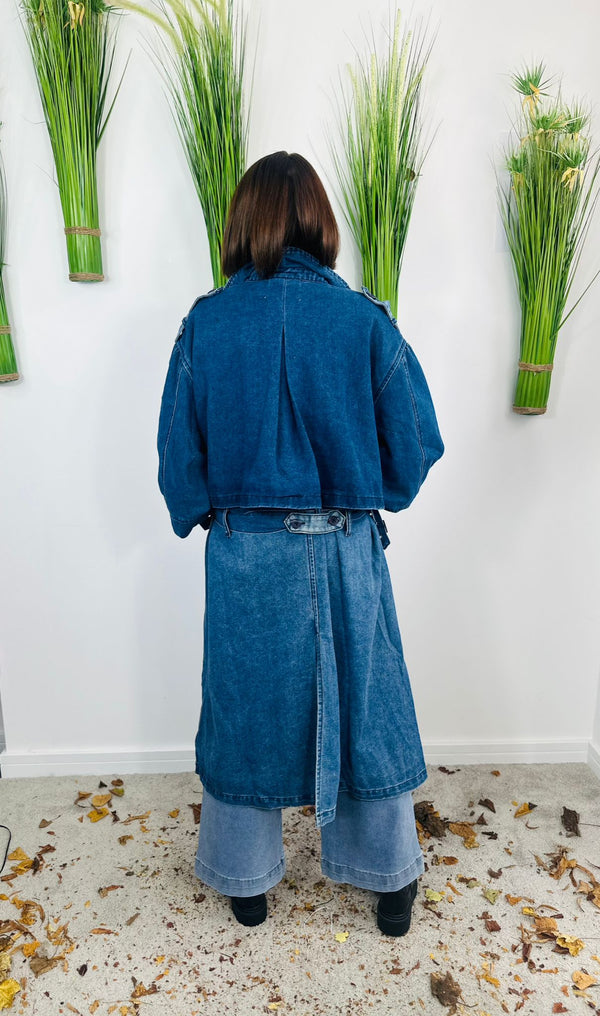 Barbra dark wash denim trench coat