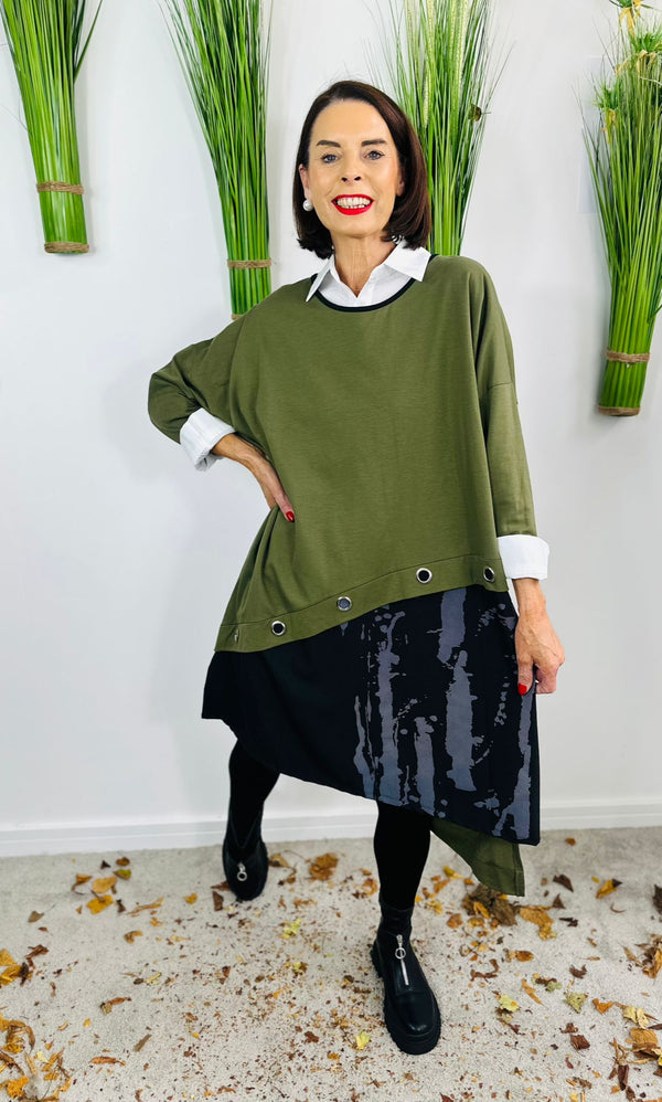 Metal loop dress in sage