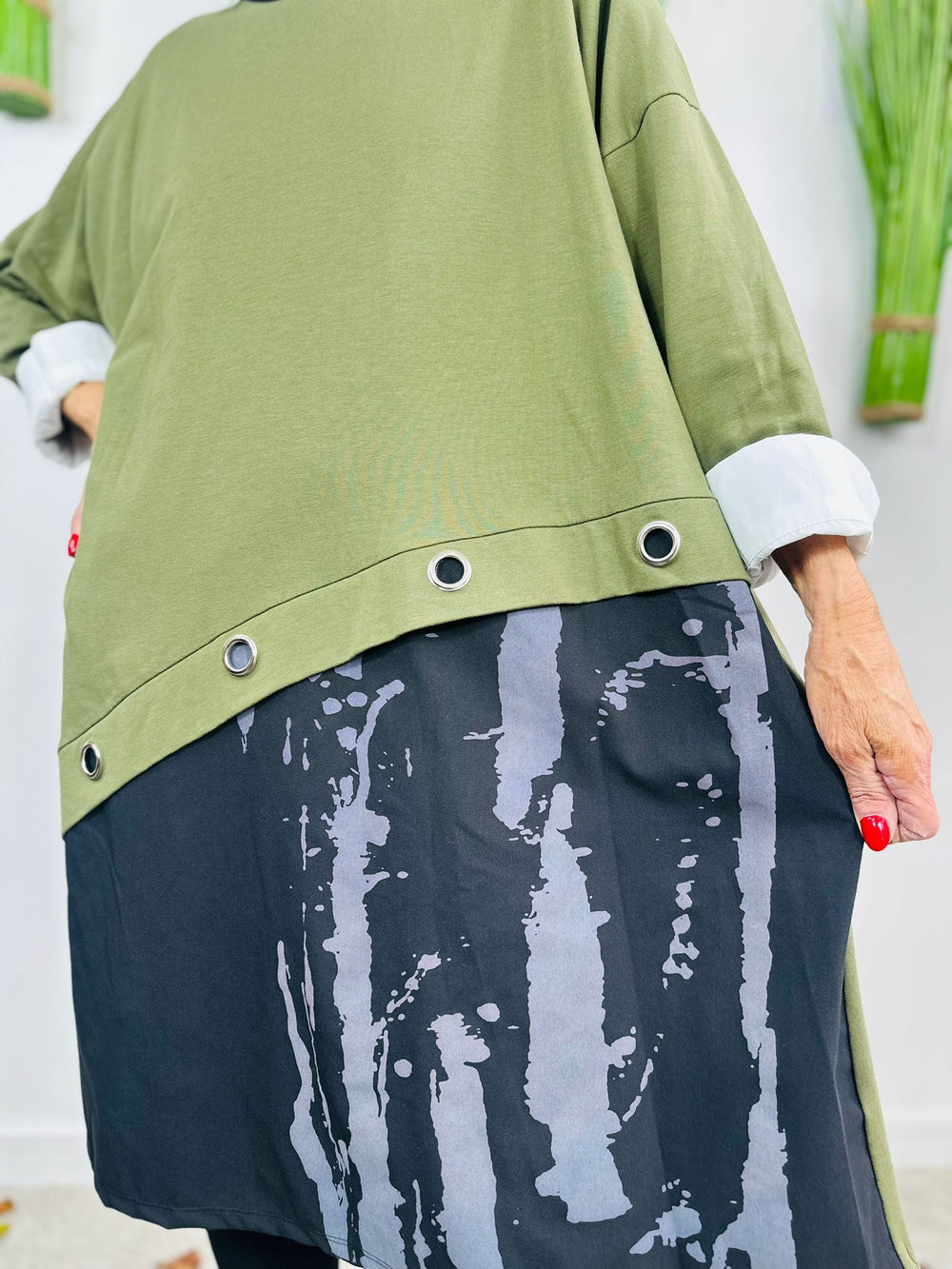 Metal loop dress in sage