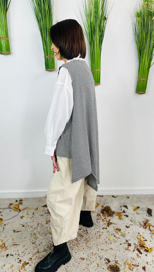 Quirky pinstripe tank top in beige and Black