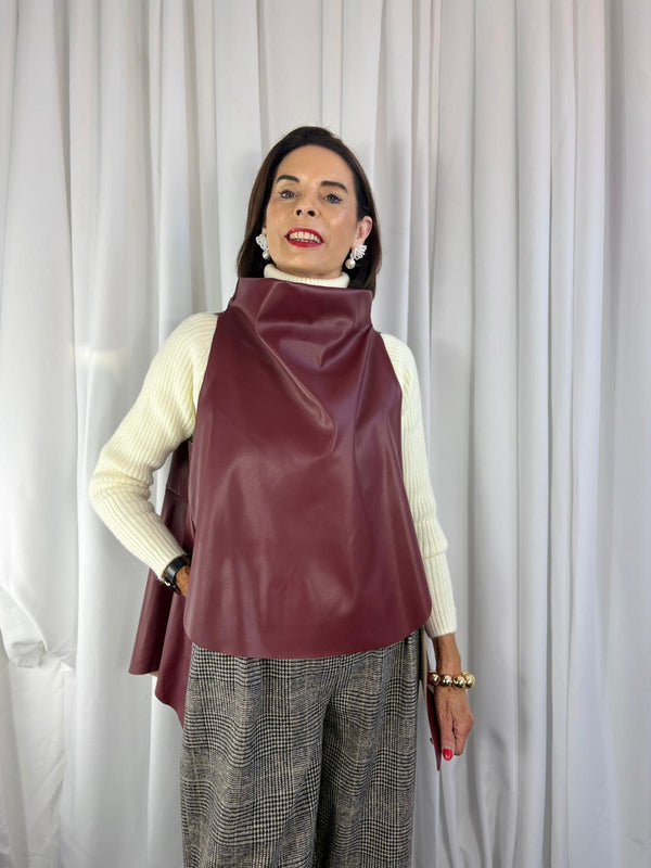 Palmer PU waterfall tank top in mulberry