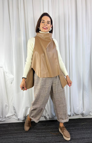 Palmer PU waterfall tank top in camel