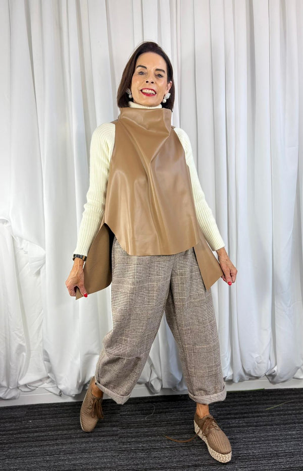 Palmer PU waterfall tank top in camel