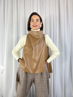 Palmer PU waterfall tank top in camel