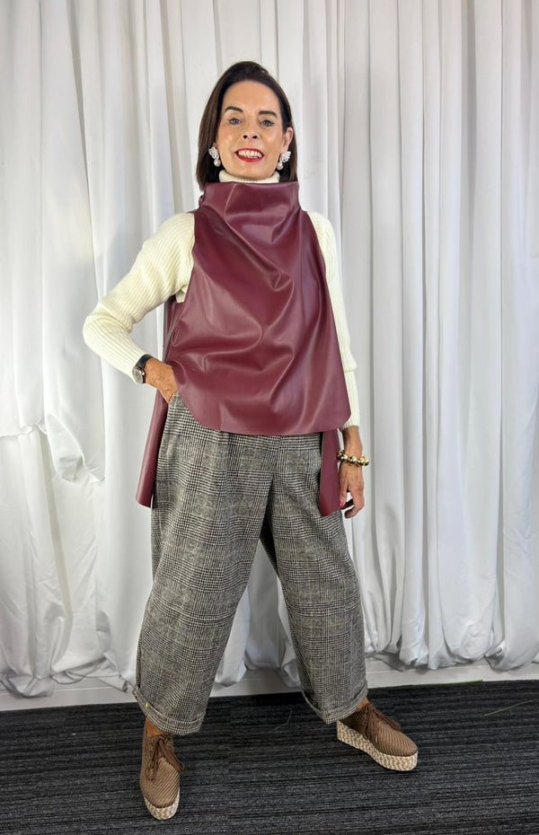 Palmer PU waterfall tank top in mulberry